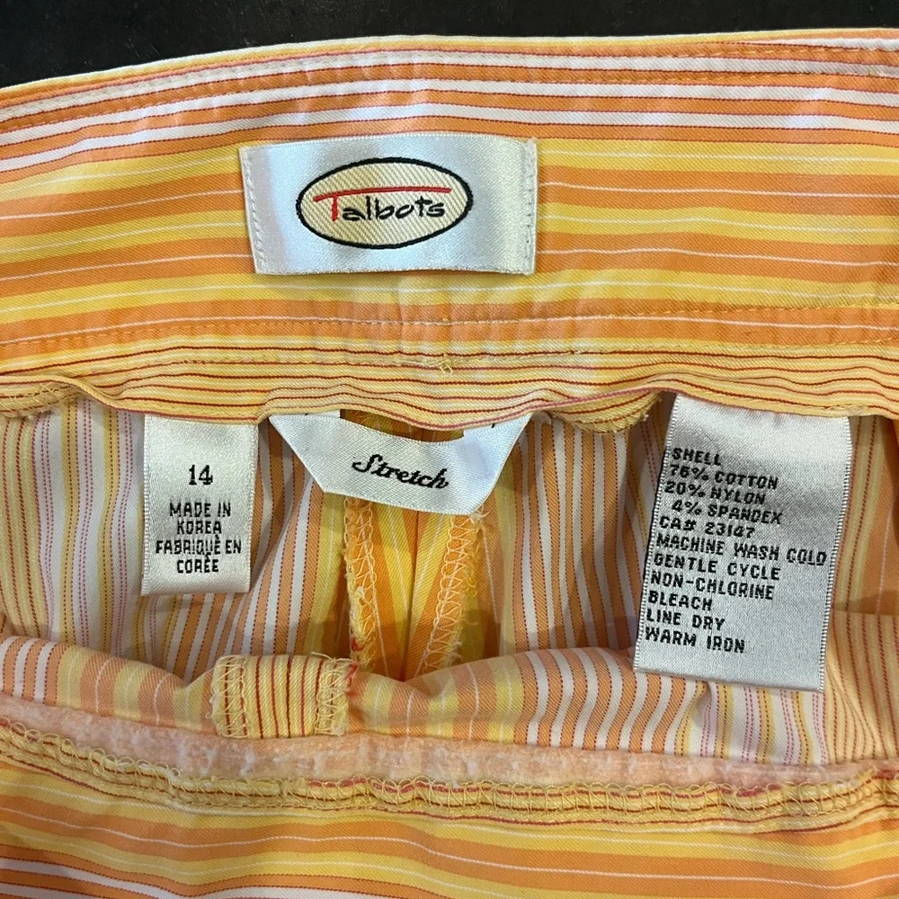 Talbots Relaxed Fit Cropped Pants Summer Vacation Orange Stripes Size 14 - Picture 7 of 8